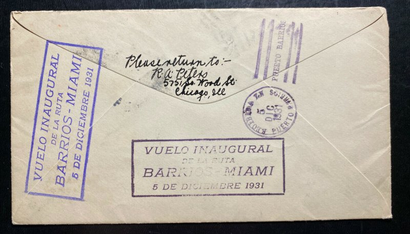 1931 Miami FL USA First Flight Cover FFC To Puerto Barrios Guatemala