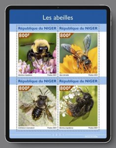 Niger - 2021 Bees, Giant Honey Bee, Bumblebee - 4 Stamp Sheet - NIG210108a