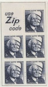 1280a 2c Frank L Wright Booklet Pane of 5 with Tab MNH OG Use Zip Code