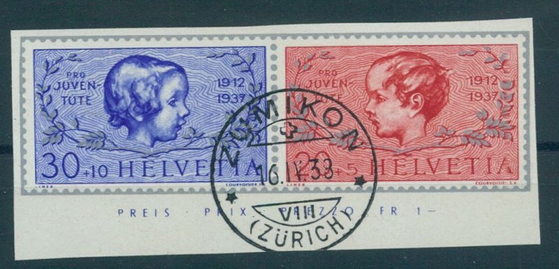 SWITZERLAND, PRO JUVENTUTE 1937 STAMPS FROM SHEETLET, NICELY USED