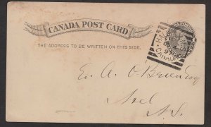 1897 Halifax, NS. Type II squared circle on a postal card. Printed church receip