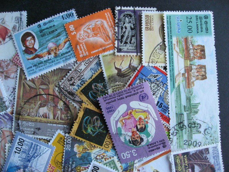 Ceylon, Sri Lanka scrap pile (duplicates, mixed cond) 75 stamps check them out!