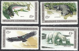 United States #1427-30 8¢ Wildlife Conservation (1971). Four singles. MNH