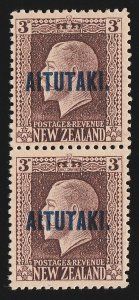 COOK ISLANDS Aitutaki 1917 KGV 3d se-tenant vert perf pair, MNH **.