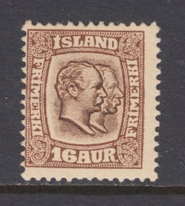 Iceland Sc 78 MNH. 1907 16a brown Two Kings, fresh, bright, usual centering