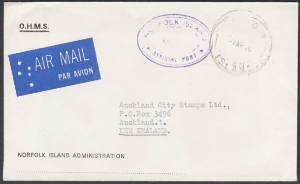 NORFOLK IS 1976  Official cover to New Zealand..............................M645