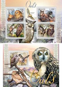 Owls Eulen Birds Vögel Animals Fauna Uganda MNH stamp set