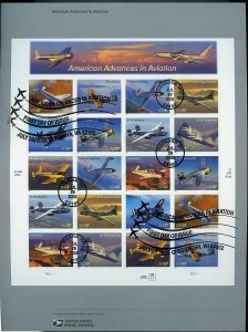 UNITED STATES 2005 AMERICAN AVIATION ADVANCES SHEET SOUVENIR PAGE FD CANCELED 