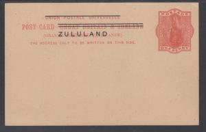 Zululand H&G 2 mint 1893 1p Postal Card of GB w/ ovpt