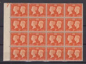 GB KGVI 1940 2d Centenary Block Of 16 SG482 MNH BP9601