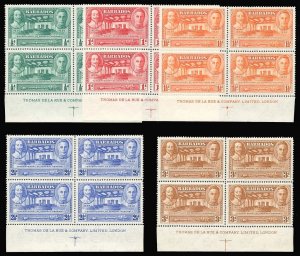 Barbados 1939 KGVI Tercentenary set DE LA RUE Imprint blocks MNH. SG 257-261.