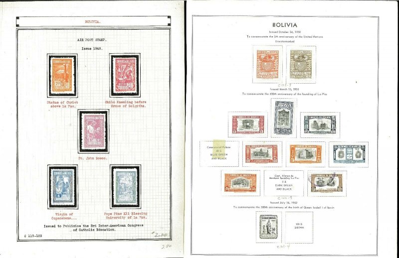 Bolivia 1940-1966 Mint, Used & in Mounts on a Mix of 40+ Printed & Blank Pages