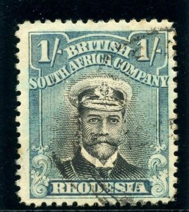 Rhodesia 1913 Admirals 1s black & greenish blue very fine used. SG 232. Sc 131