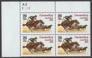 1993 Cherokee Strip Land Run Centennial Plate Block of 4 29c Stamps, Sc# 2754