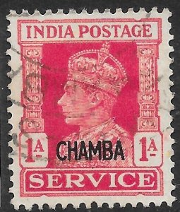 INDIA-CHAMBA SGO76 1941 1a CARMINE OFFICIAL USED