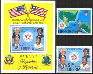 Liberia 1976 200th Anniv.  American Independence Presidents set of 2 + S/S MNH