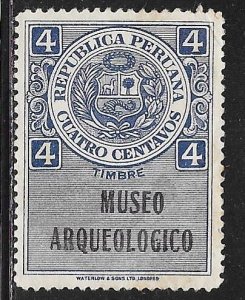 Peru revenue: 4c Coat of Arms, Archaeology Museum, MHR, F-VF