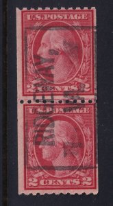 1916 Sc 487 FVF coil used line pair, Type 2, perf 10, rotary press  CV $140 (A