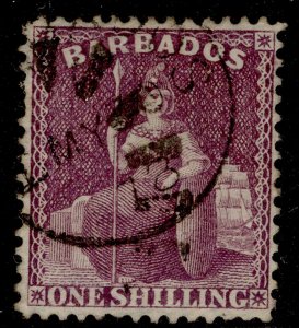 BARBADOS QV SG81, 1s purple, FINE USED. Cat £10.