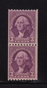 1932 Washington 3c purple Sc 722 pf 10 horizontal, coil pair MNH (B