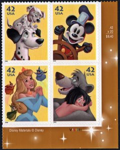 SC#4342-45 42¢ The Art of Disney: Imagination Plate Block: LR#V111111 (2008) SA
