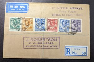 1932 Registered Northern Rhodesia Airmail First Flight Cover FFC Mpika