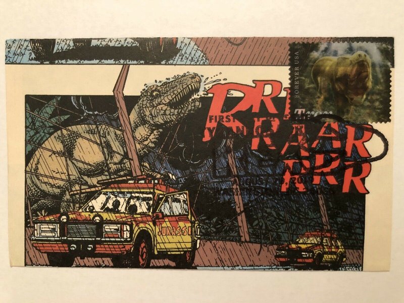 Tyrannosaurus Rex 2019 FDC TRex 1993 Jurassic Park Comic Hand Crafted Cachet Fun