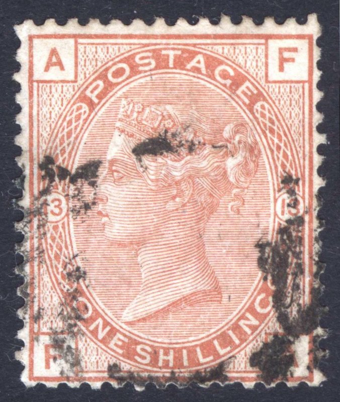 GB 1880 1s Orange Brown WATERMARK SPRAY SG 151 Scott 65 VFU Cat £700($1078)