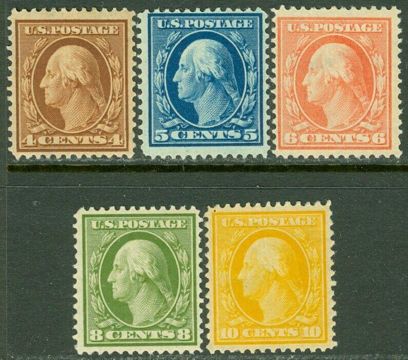 EDW1949SELL : USA 1908-09 Scott #334-38 Fine-Very Fine MOG Fresh stamps Cat $252