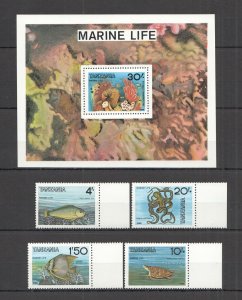 B1444 1986 Tanzania Fauna Fish & Marine Life #337-40 Michel 15 Euro Set+Bl Mnh