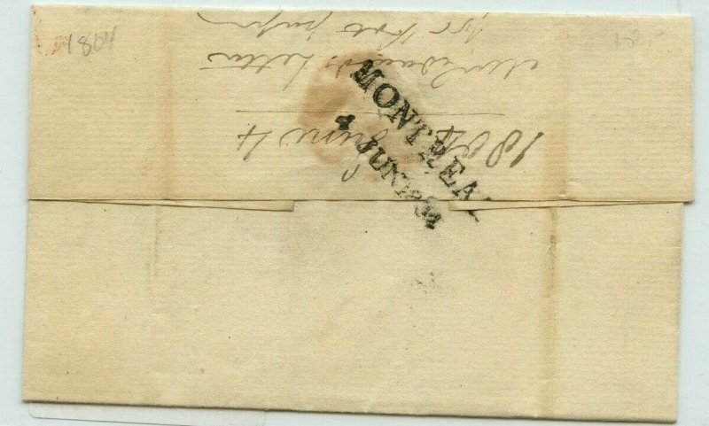 Montreal L. C. Straight Line cancel to Quebec stampless cover Canada