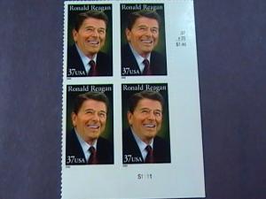 U.S.# 3897-MINT/NH--LOWER RIGHT PLATE # BLOCK OF 4--RONALD REAGAN--2005