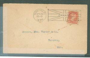 Canada  Imperial experimental postmark, Canada-Jack, 11 day use; 20 April 1856, mild gum foxing.  Exhibit quality com.cover back