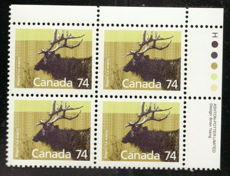 1988 Canada Sc#1177 UR Plate Block - 74¢ Mammal Wapiti - MNH