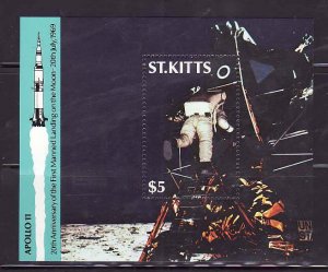 St. Kitts-Sc#252-unused NH sheet-Space-Moon Landing-1989-