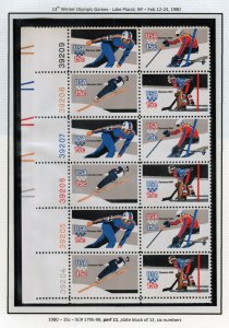 SC# 1795-1798 - (15c) - Winter Olympics, Lake Placid MNH Plate Block/12 - LL