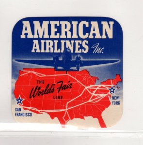 USA Advertising Label - American Airlines Inc. The World's Fair Line - MNH