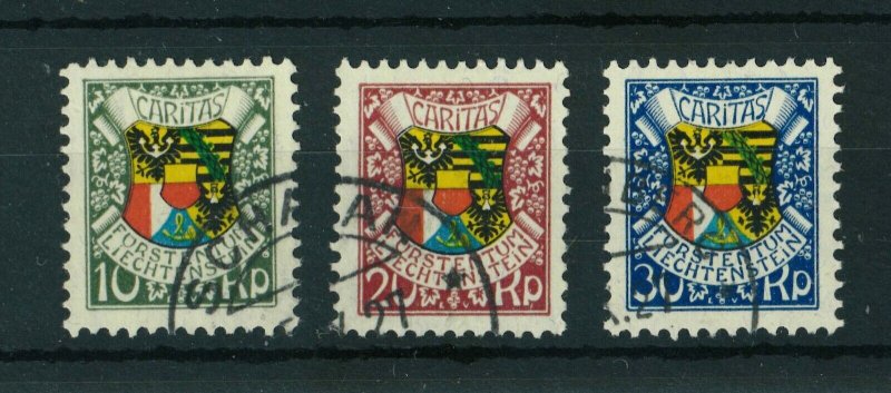 Liechtenstein 1927 87th Birthday of Prince full set of stamps. Used. Sg 77-79