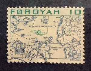 Faroe Islands 1975 Scott 8 used- 10o, Map of Northern Europe by Abraham Ortelius