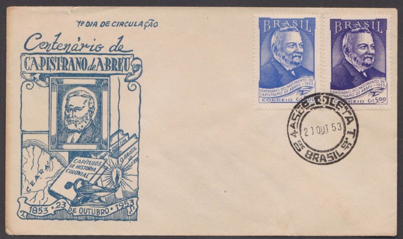 BRAZIL - 1953 BIRTH CENTENARY OF ABREU - 2V-  FDC
