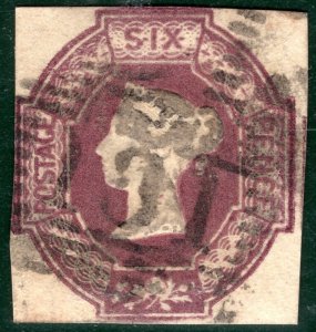 GB QV EMBOSSED Stamp SG.58 6d Mauve (1854) Used Edinburgh Cat £1,000 SBR154