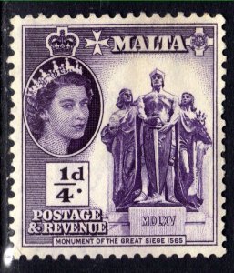 Malta 1956 - 58 QE2 1/4d Violet Great Siege MM SG 266 ( M39 )