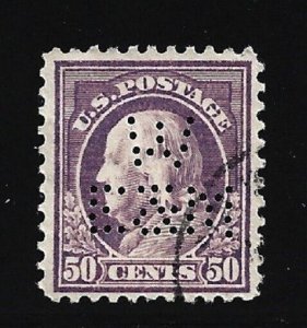 US Stamps-Scott # 421/A148-50c-Canc/NH-NG-1914-Perfin 