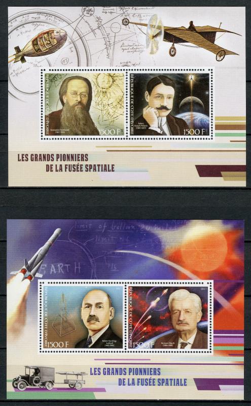 Ivory Coast 2017 MNH Space Rocket Pioneers Hermann Oberth 2v M/S I & II Stamps