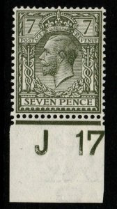 GB SG389 J17 IMPERF 1917 7d SAGE-GREEN MNH