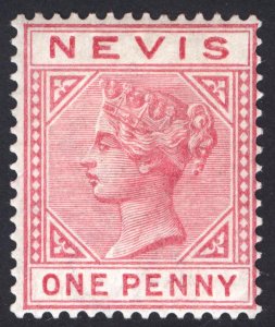 Nevis 1883 1d Dull Rose Wmk CA Scott 23a variety SG 27 MLH Cat $-   SG £42($56)