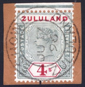 Zululand 1894 4s Green & Carmine Rose Wmk Crown CA Scott 22 SG 27 VFU Cat $225+