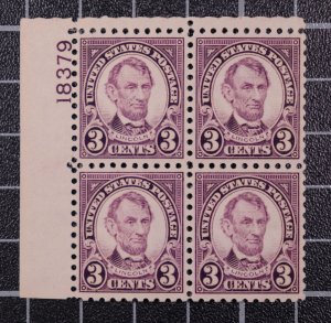 Scott 584 3 Cents Lincoln MNH Plate Block Of 4  UL 18380 SCV - $425.00