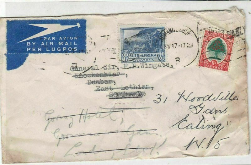 General Sir Francis Reginald Wingate 1947 Airmail S. Africa Stamps Cover R17319 