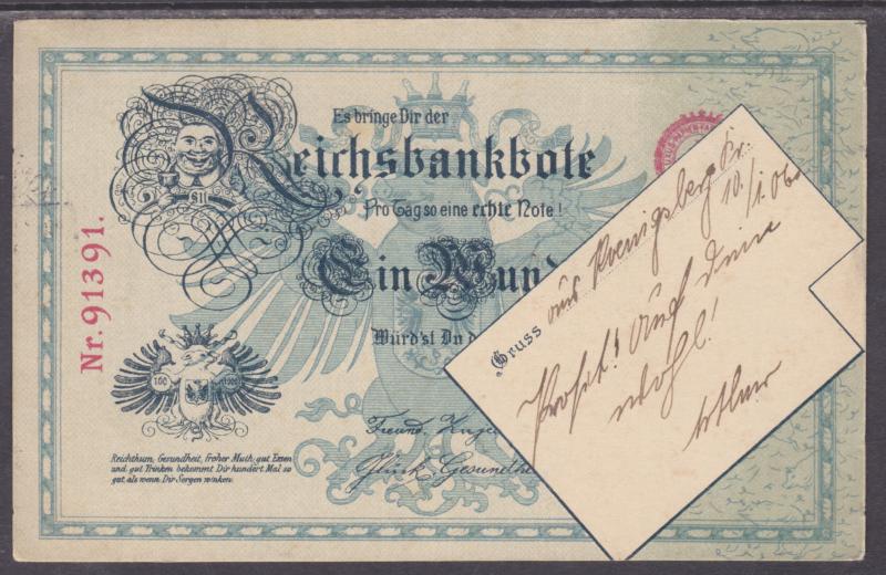 Germany Sc 67 on 1906 German Banknote PPC